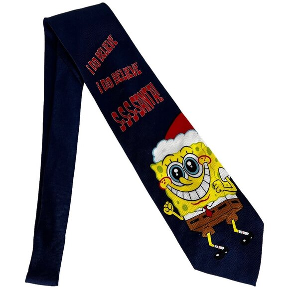 Nickelodeon SpongeBob SquarePants Christmas Tie I Do Believe Santa Mens Necktie - Picture 8 of 9
